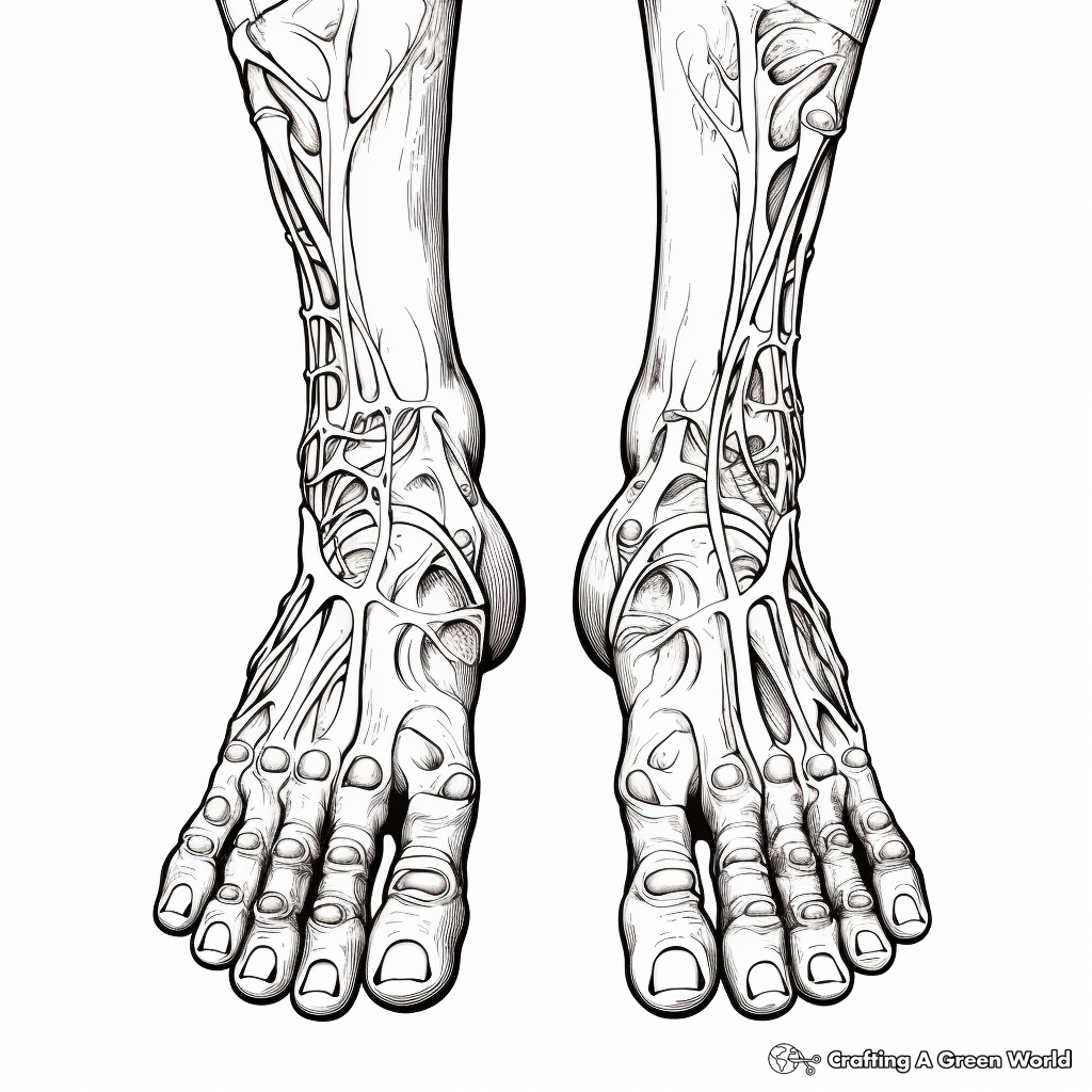 Detailed Anatomical Illustration of Toes Coloring Pages 1