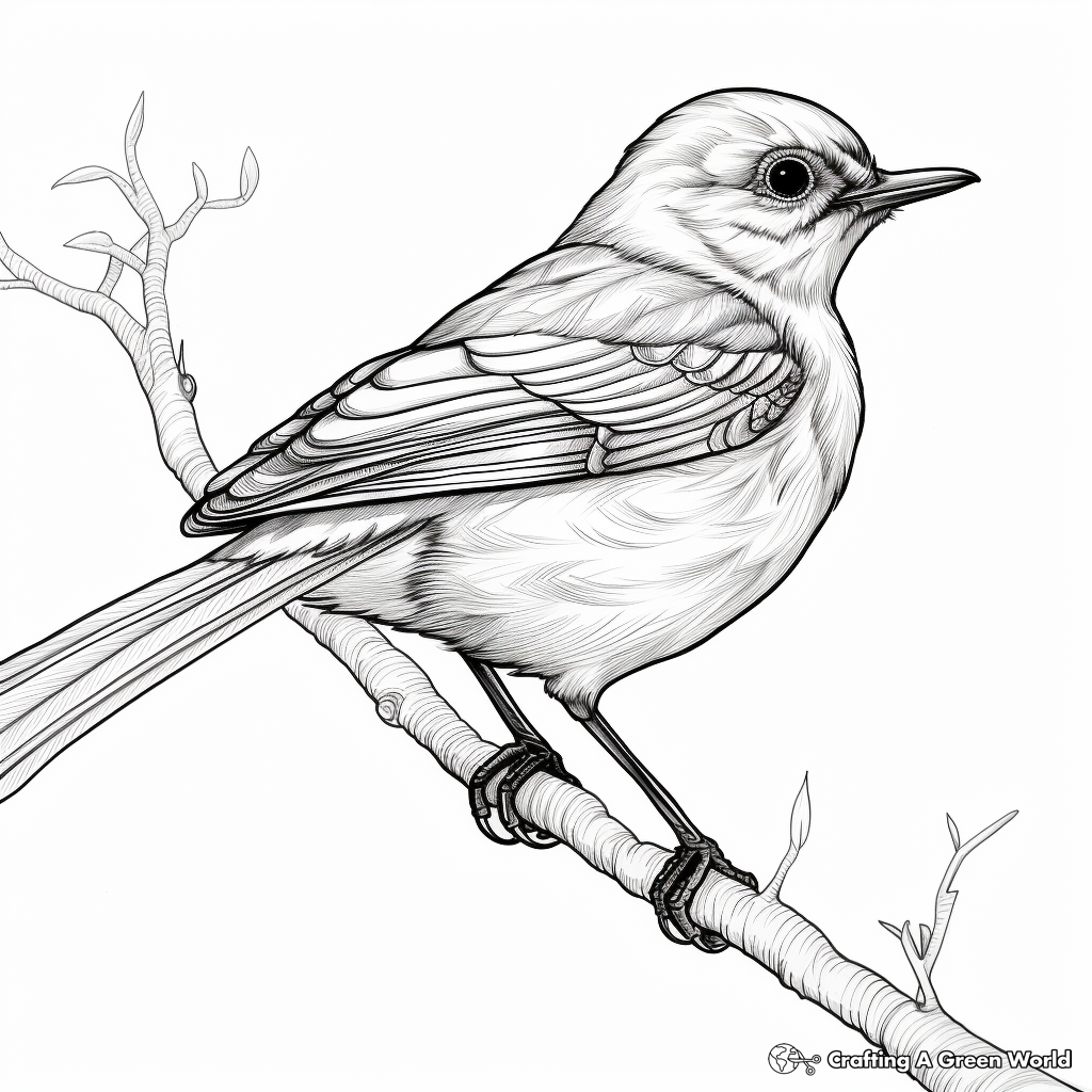 Detailed Anatomy of a Mockingbird Coloring Page 1