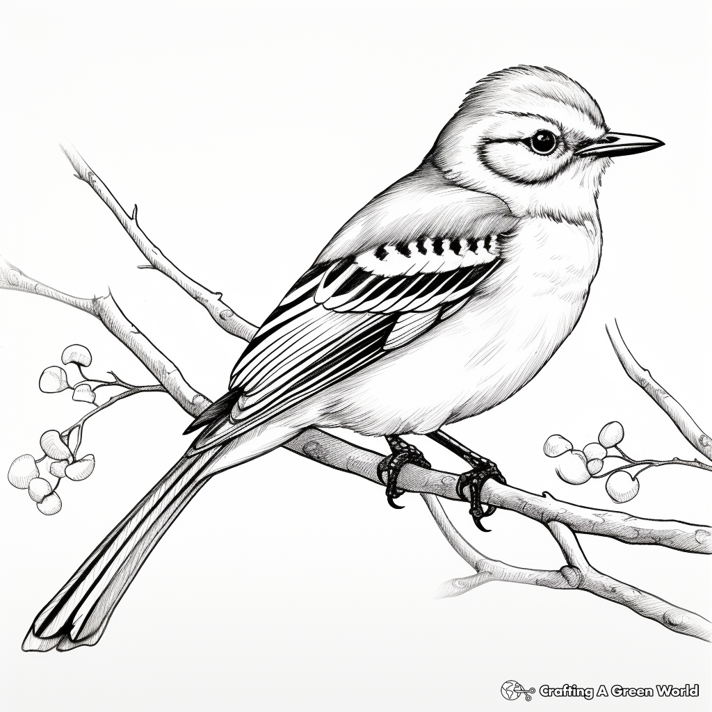 Detailed Anatomy of a Mockingbird Coloring Page 2