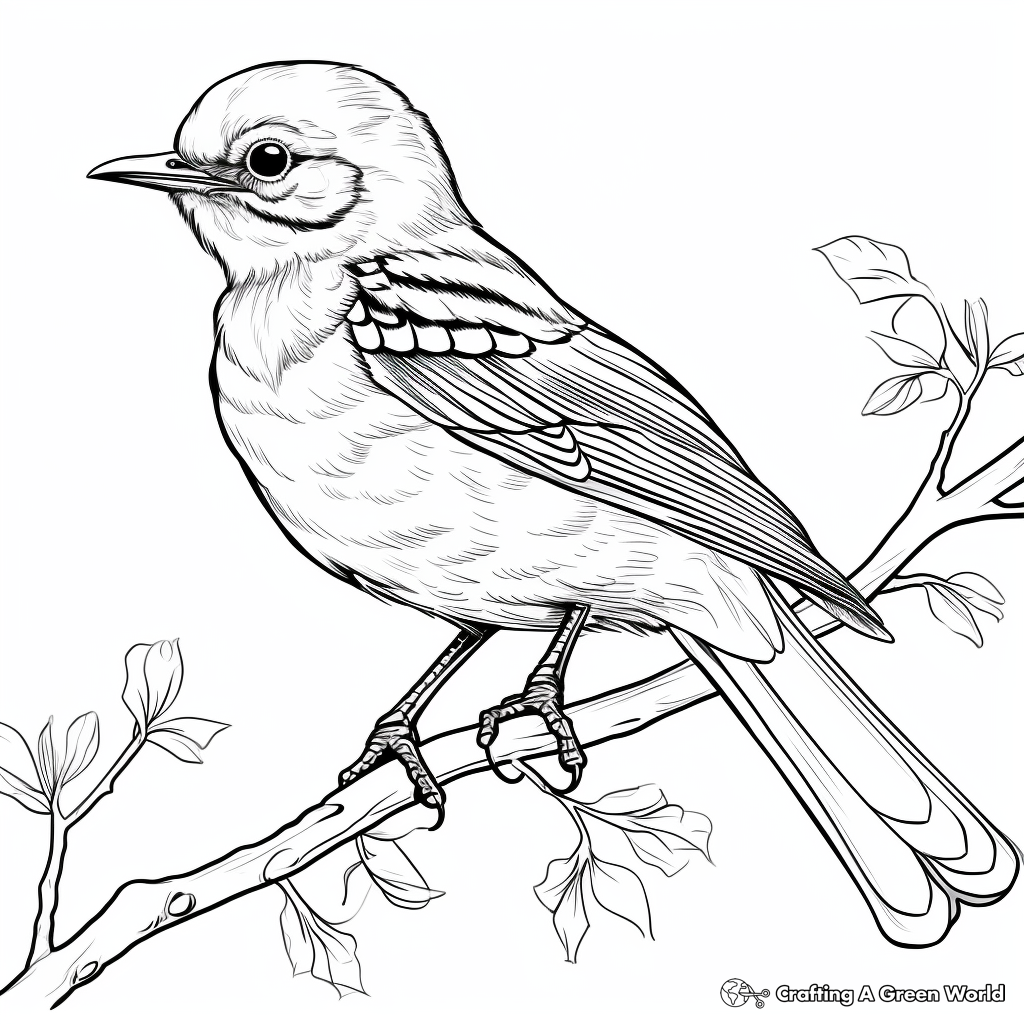 Detailed Anatomy of a Mockingbird Coloring Page 4