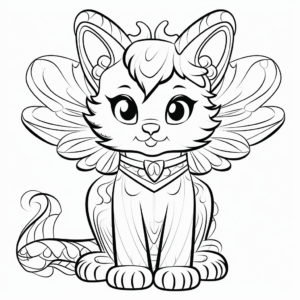 Detailed Angel Cat Coloring Pages for Older Kids 3