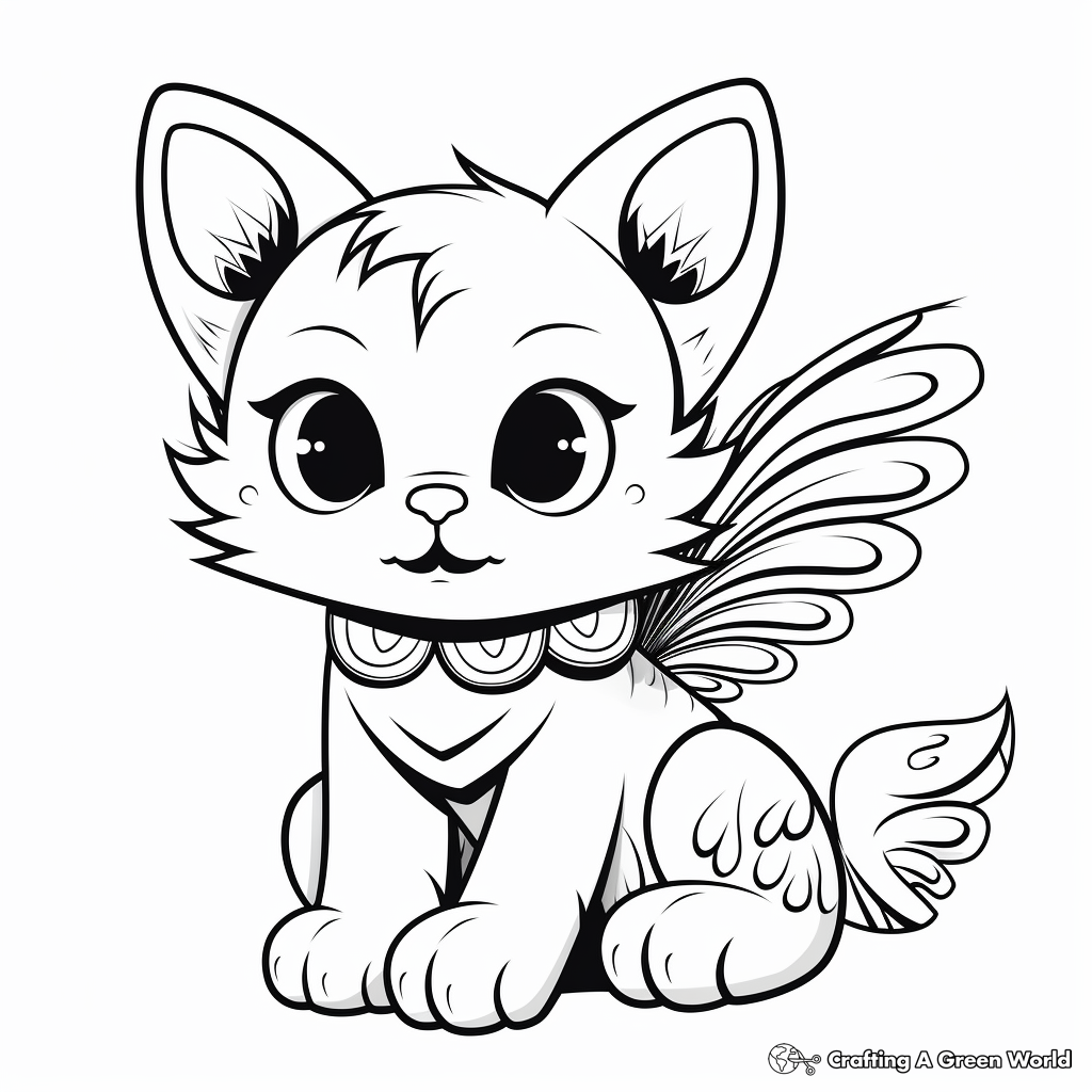 Detailed Angel Cat Coloring Pages for Older Kids 4