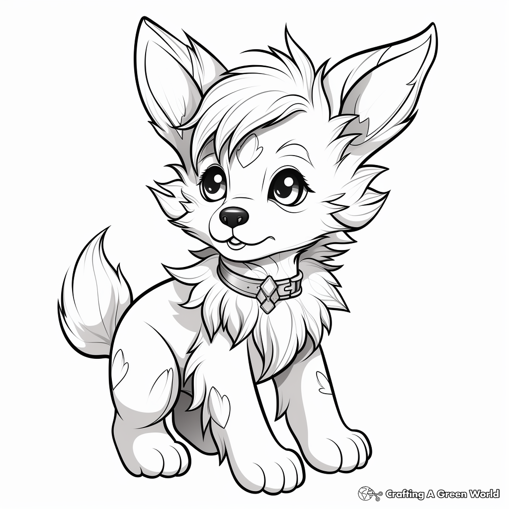 Detailed Anime Wolf Pup Coloring Pages for Adults 3
