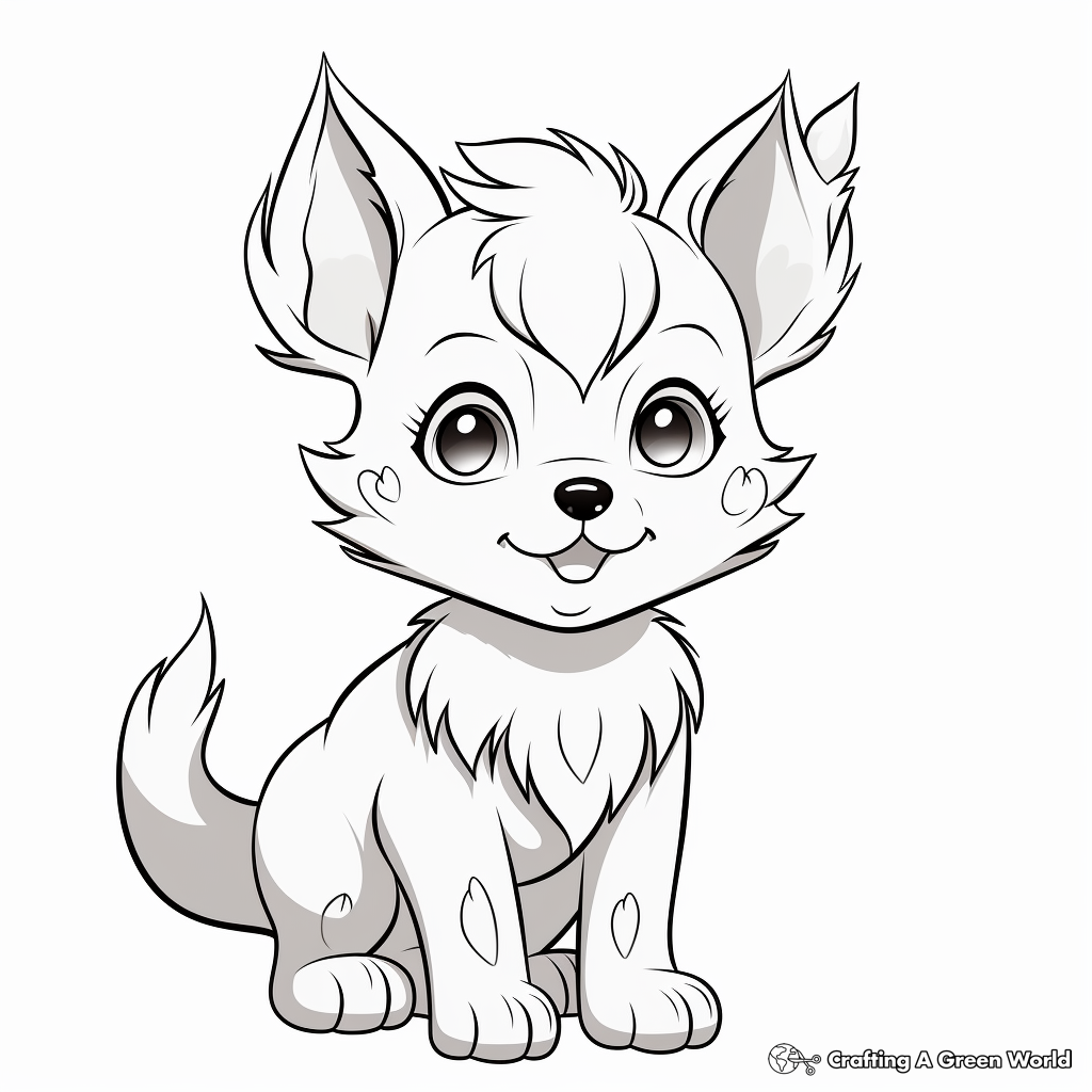 Detailed Anime Wolf Pup Coloring Pages for Adults 4