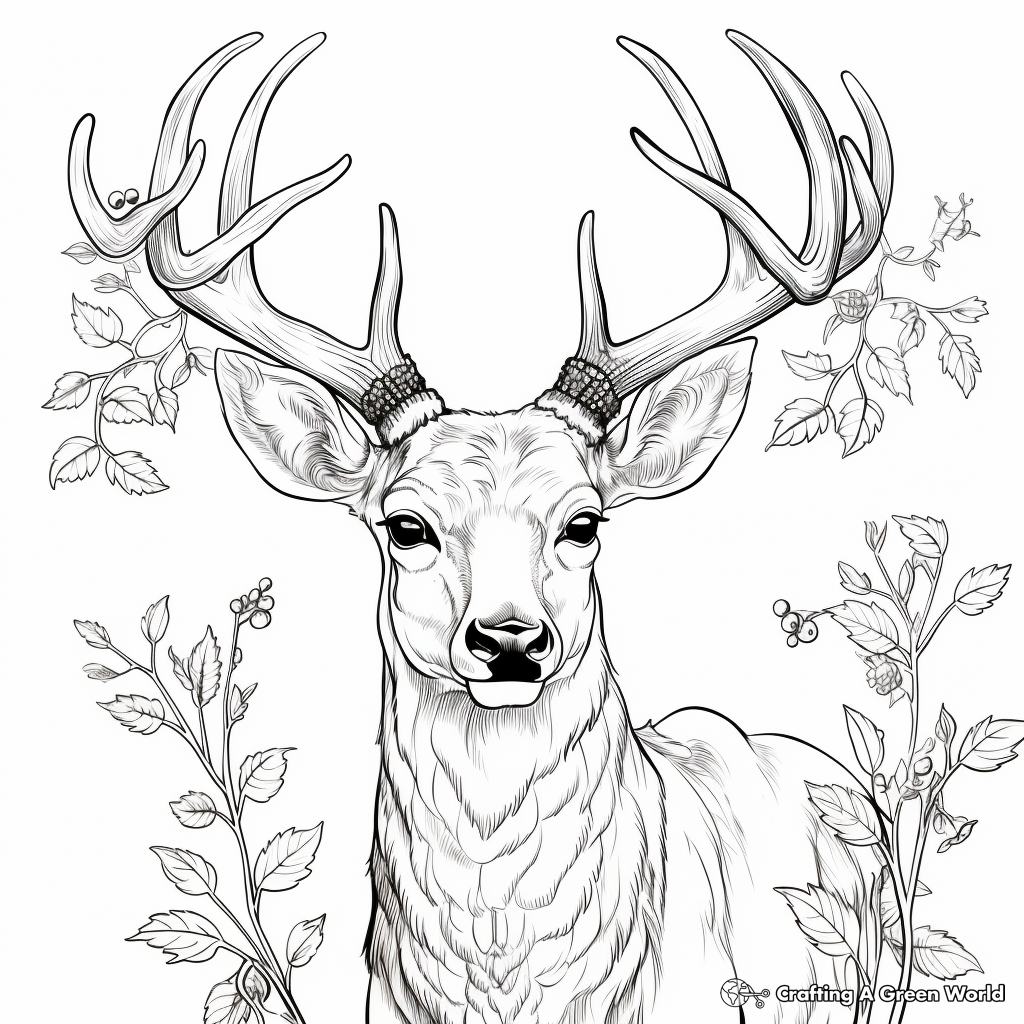 Detailed Antlers Deer Coloring Pages for Adults 3