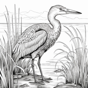 Detailed Artistic Blue Heron Coloring Pages 1