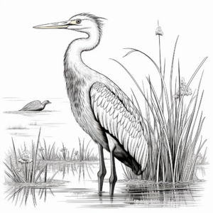 Detailed Artistic Blue Heron Coloring Pages 2