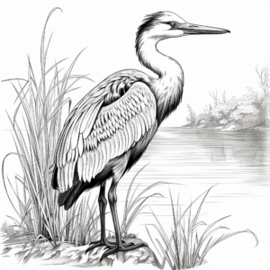 Detailed Artistic Blue Heron Coloring Pages 3