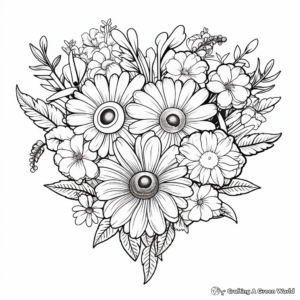 Detailed Aster and Heart Coloring Pages 1