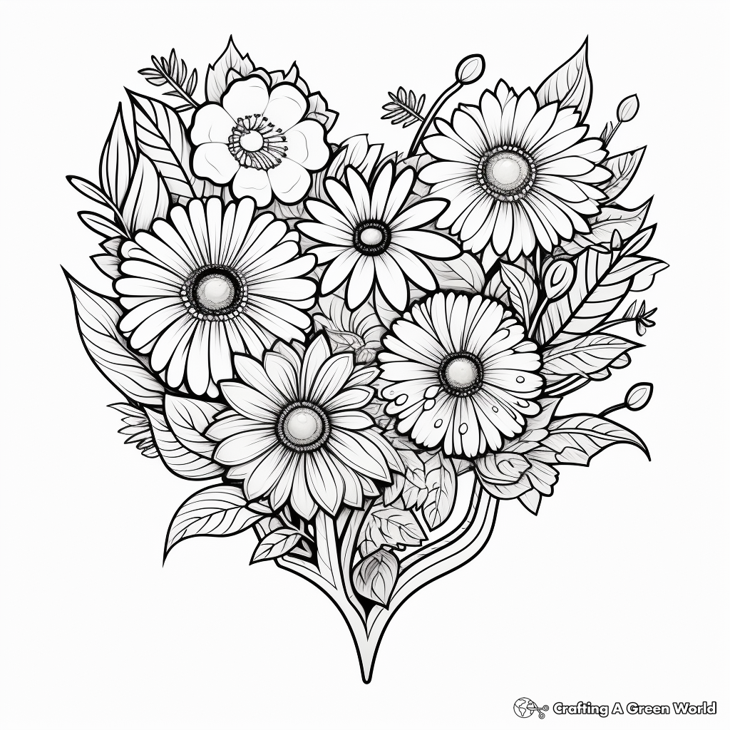 Detailed Aster and Heart Coloring Pages 3