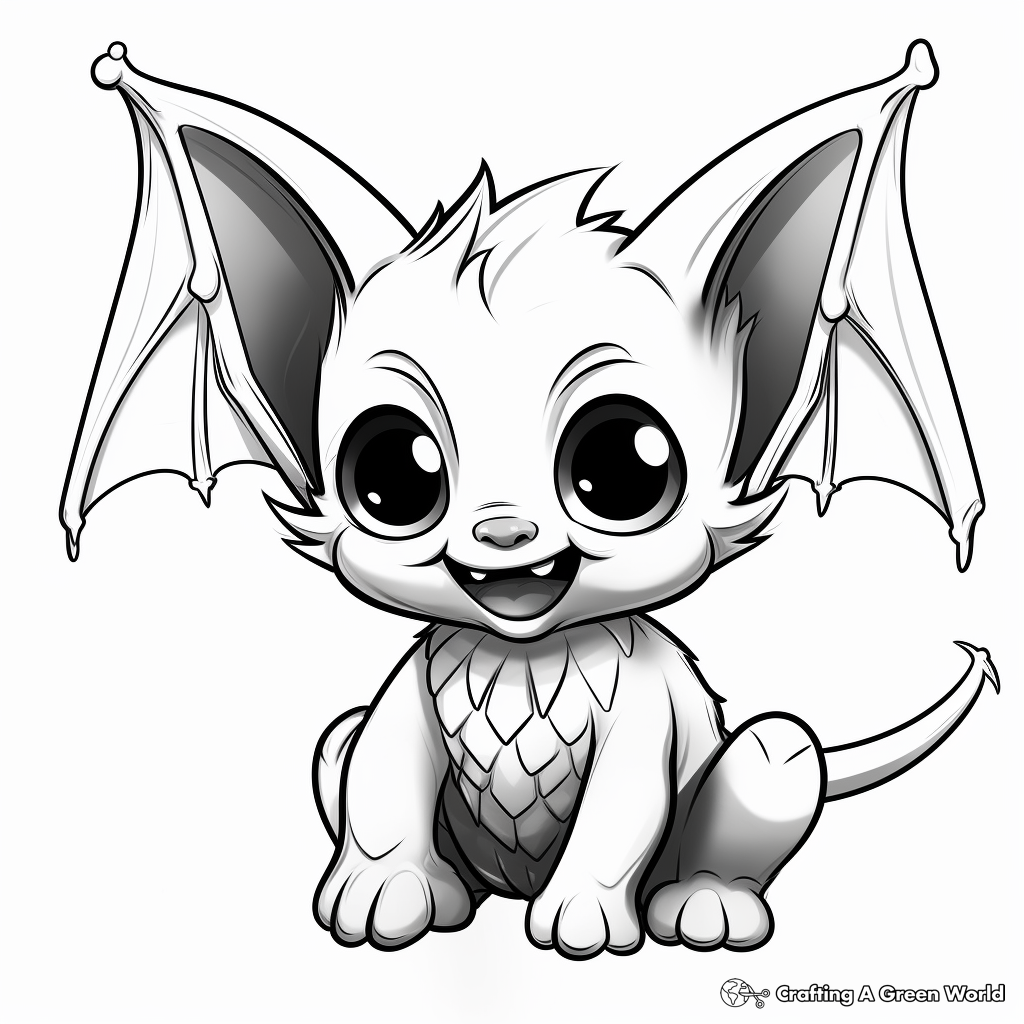 Detailed Baby Bat Cartoon Coloring Pages 1