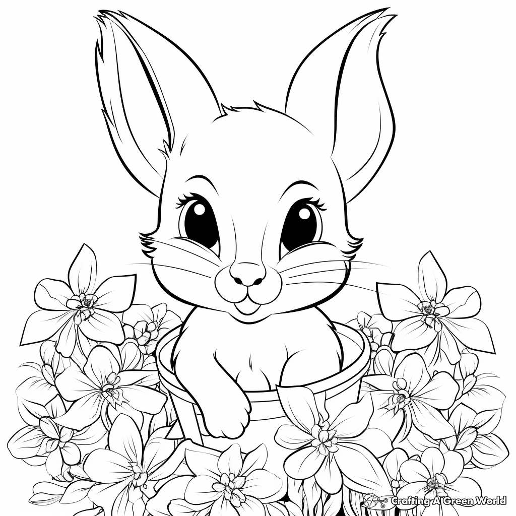 Detailed Baby Bunny with Flowers Coloring Pages 3