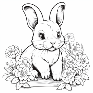 Detailed Baby Bunny with Flowers Coloring Pages 4