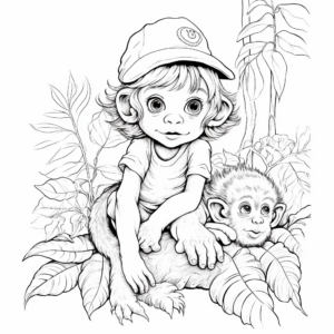 Detailed Baby Girl Monkey in Jungle Coloring Pages 1
