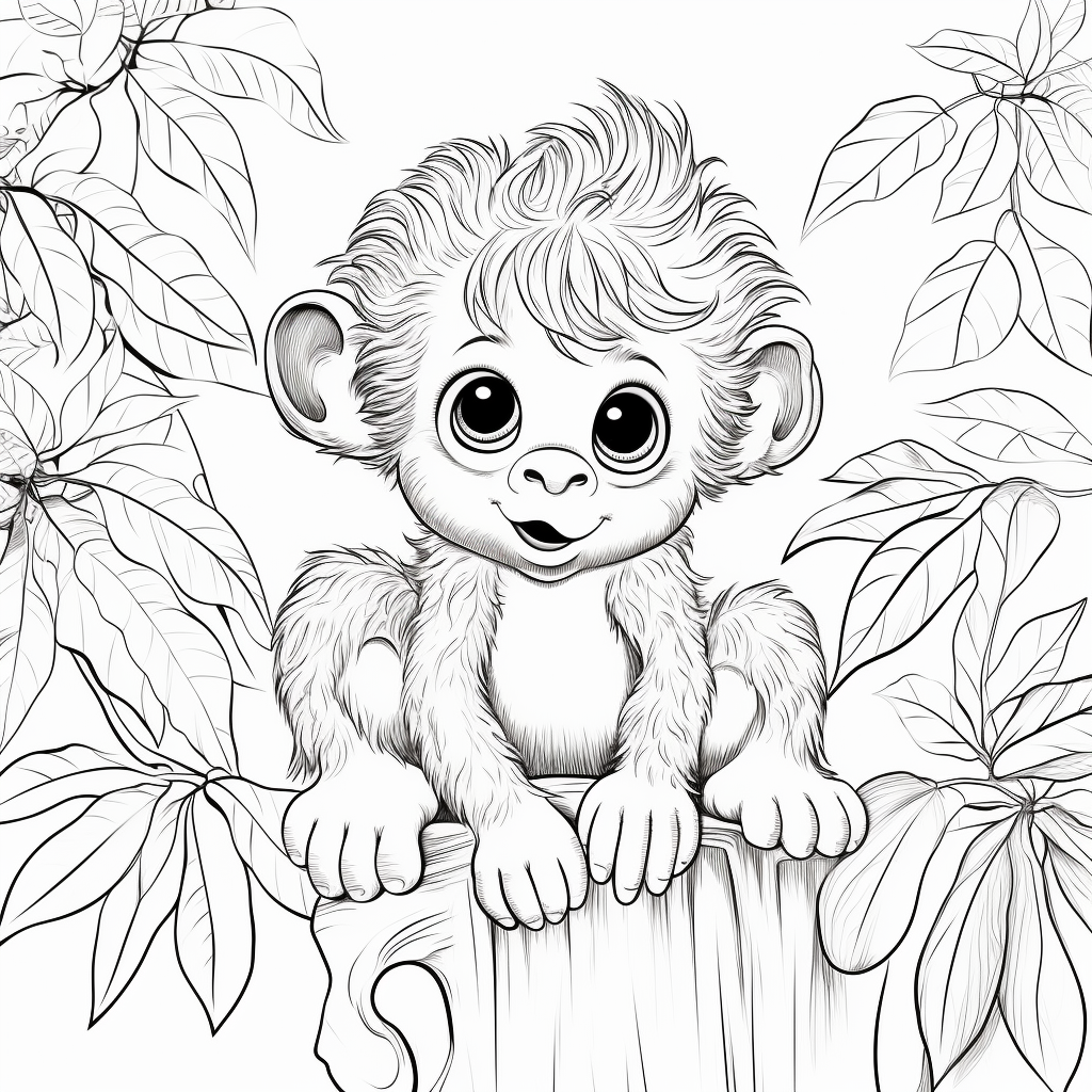 Detailed Baby Girl Monkey in Jungle Coloring Pages 3