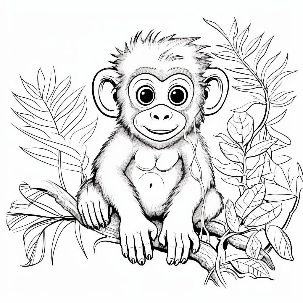 Detailed Baby Girl Monkey in Jungle Coloring Pages 4