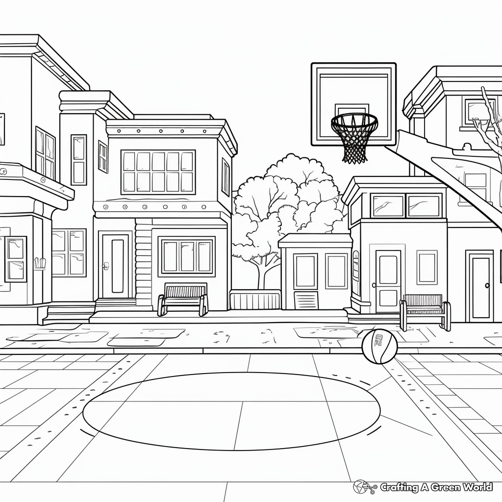 Detailed Basketball Court Layout Coloring Pages 1