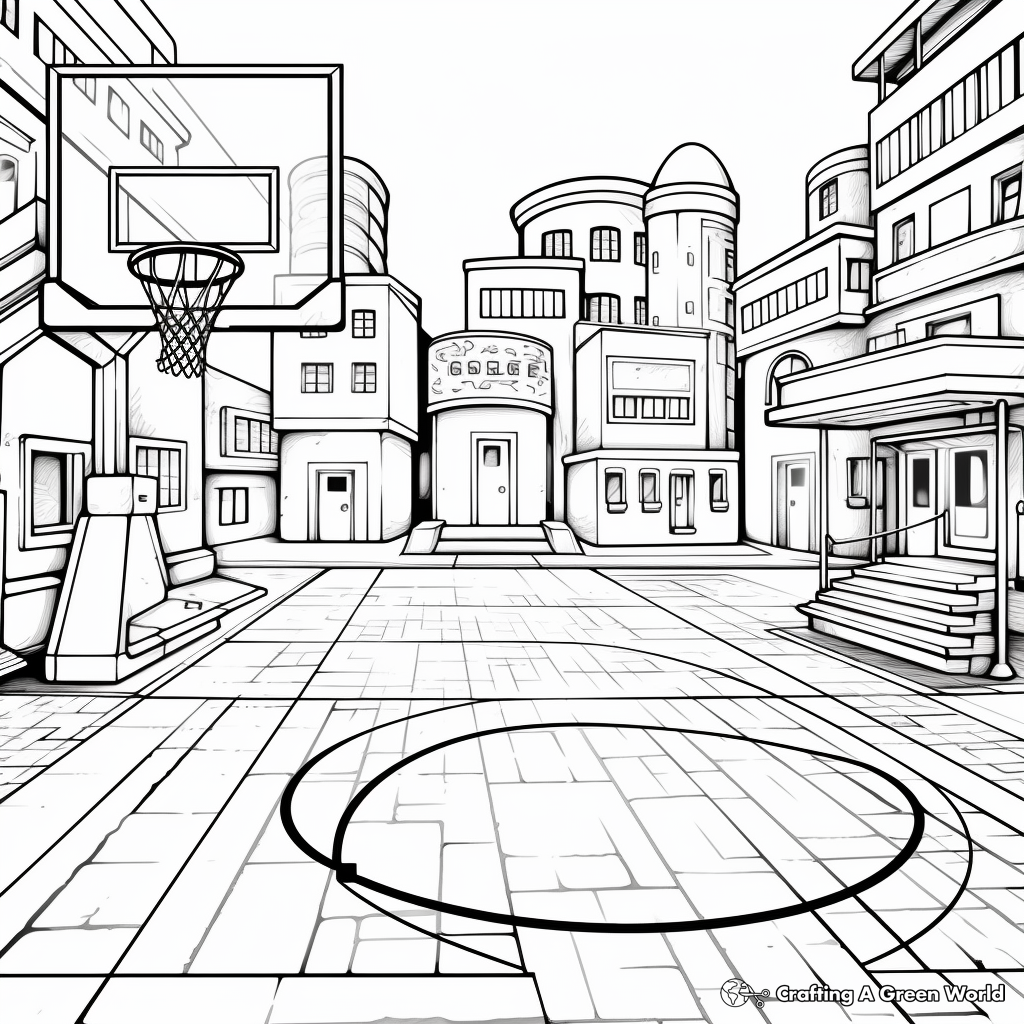 Detailed Basketball Court Layout Coloring Pages 4