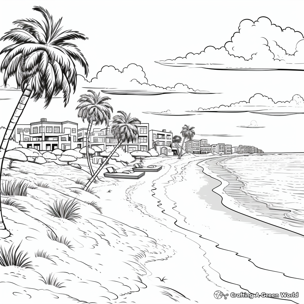 Detailed Beach Landscape Coloring Pages for Adults 1