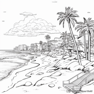 Detailed Beach Landscape Coloring Pages for Adults 2