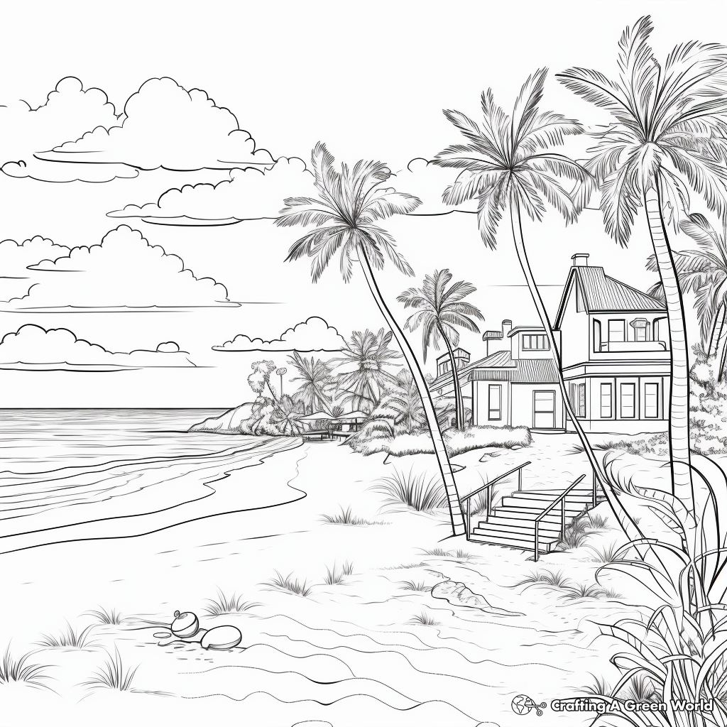 Detailed Beach Landscape Coloring Pages for Adults 4