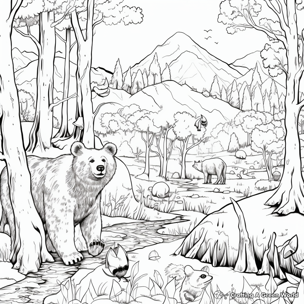 Detailed Bear Hunt Scene for Adult Coloring Pages 1