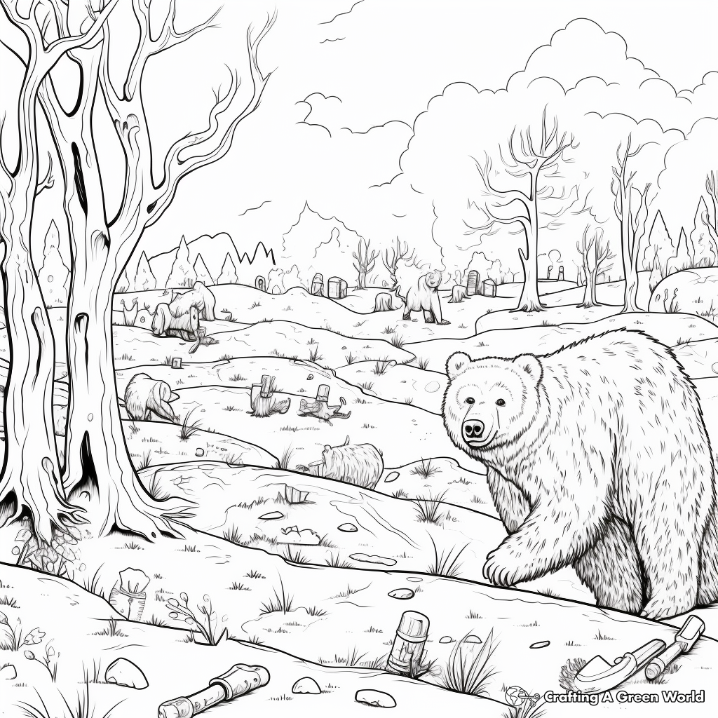 Detailed Bear Hunt Scene for Adult Coloring Pages 2