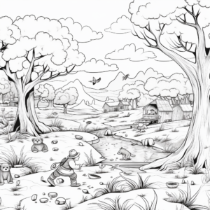 Detailed Bear Hunt Scene for Adult Coloring Pages 4