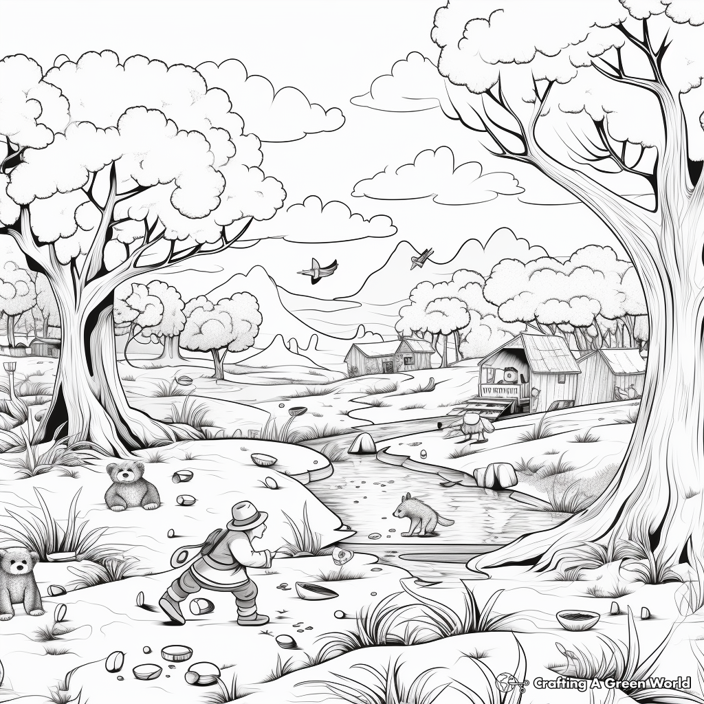 Detailed Bear Hunt Scene for Adult Coloring Pages 4