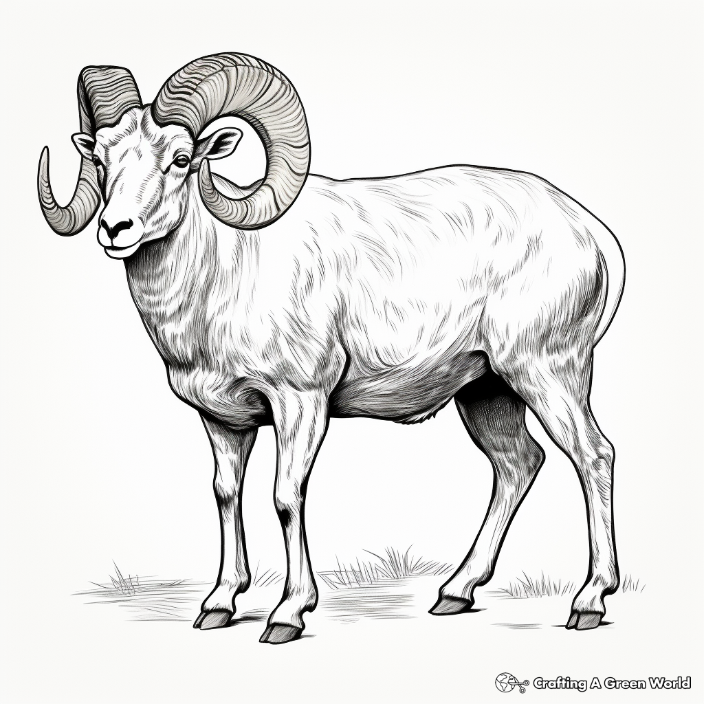 Detailed Bighorn Ram Coloring Pages for Adults 2