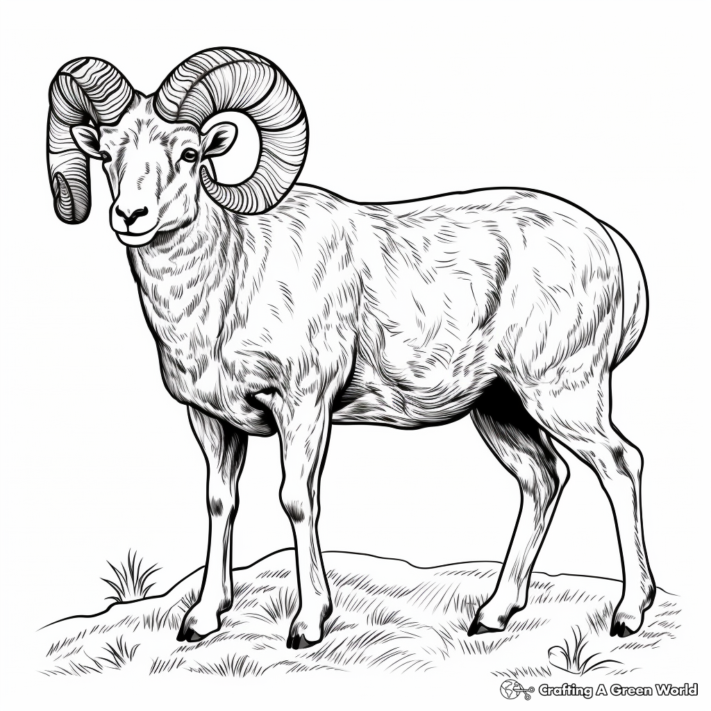 Detailed Bighorn Ram Coloring Pages for Adults 4