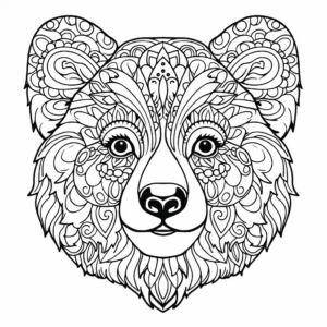 Detailed Black Bear Face Coloring Pages for Adults 1