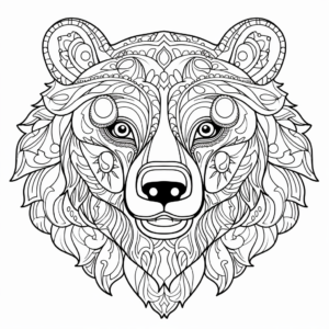 Detailed Black Bear Head Coloring Pages for Adults 1