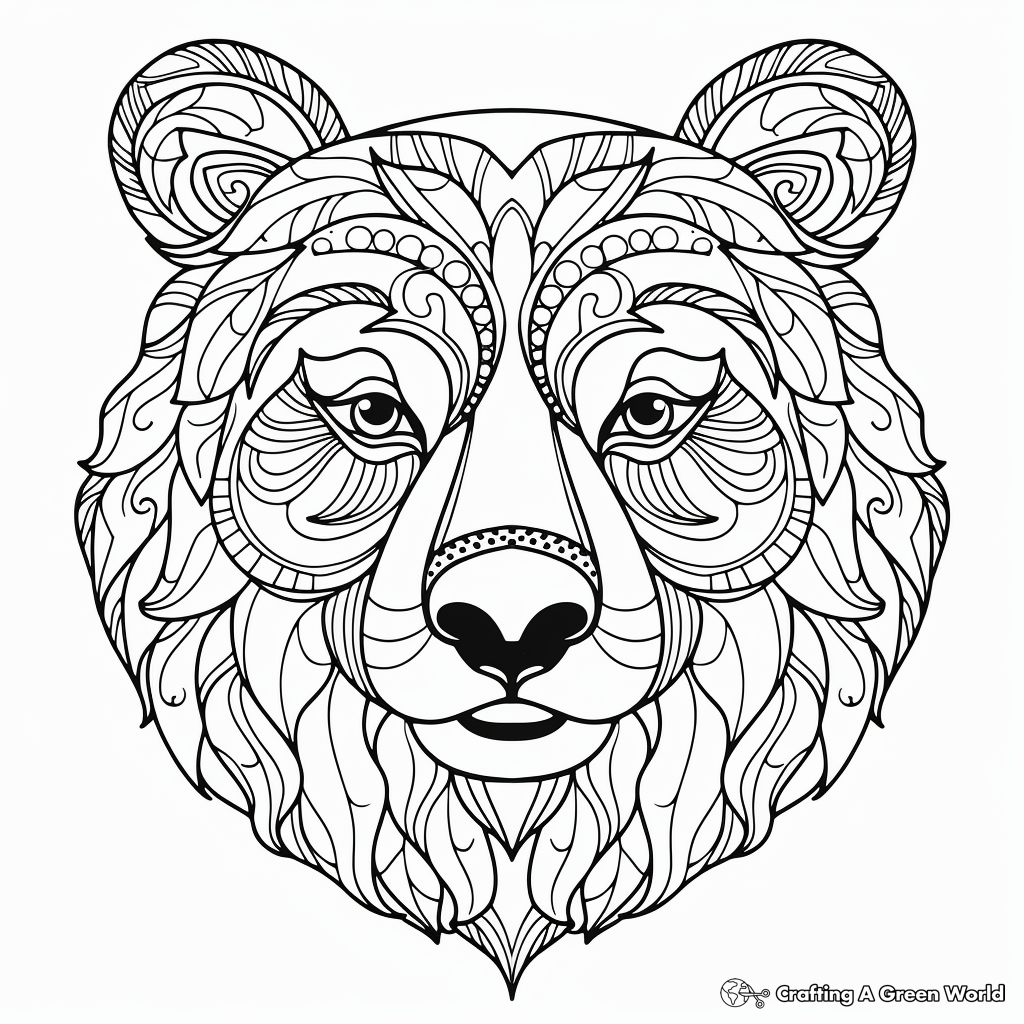 Detailed Black Bear Head Coloring Pages for Adults 2