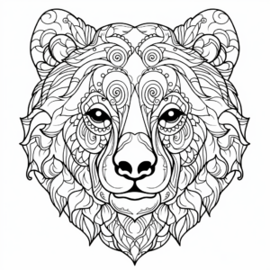 Detailed Black Bear Head Coloring Pages for Adults 3