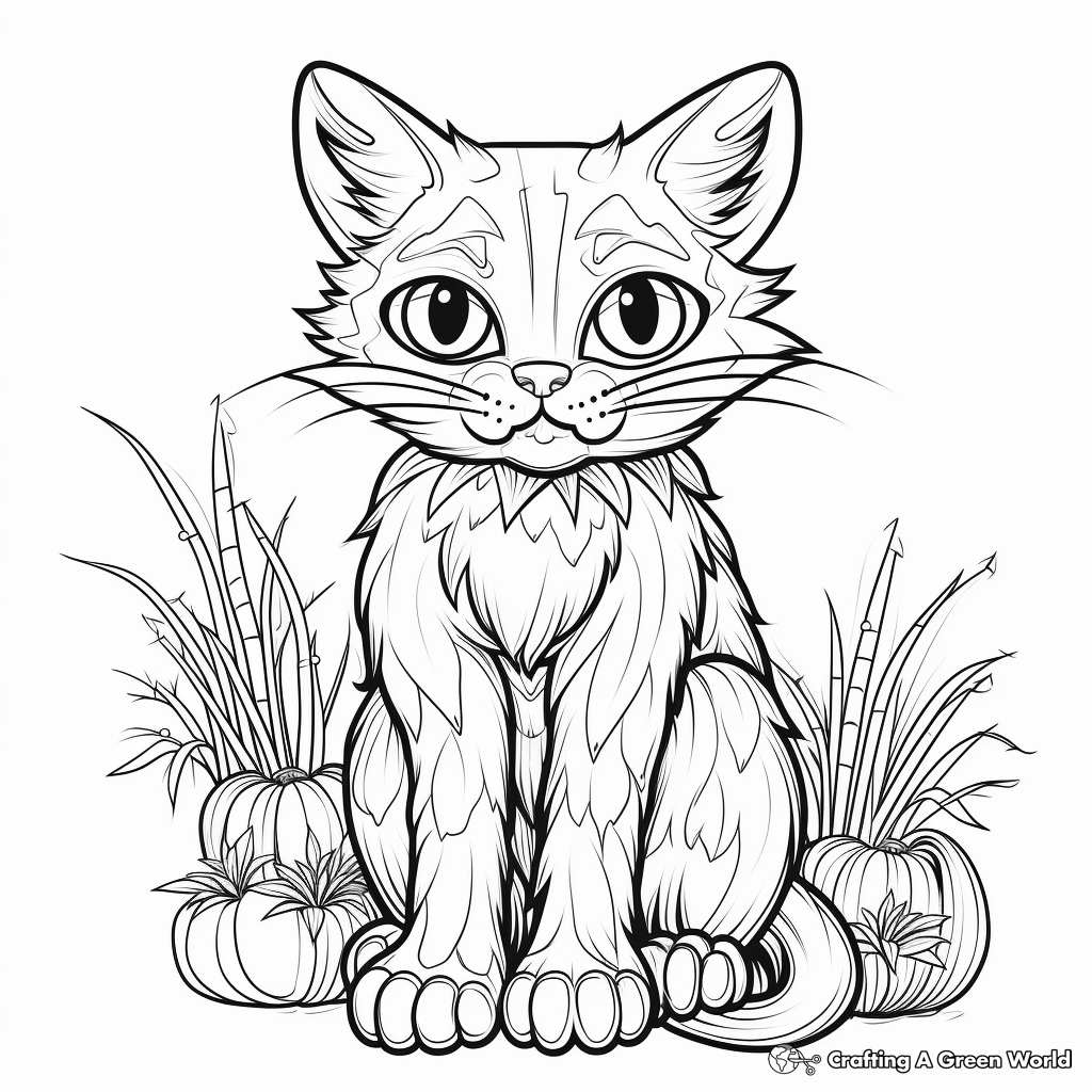 Detailed Black Cat Coloring Sheets for Halloween 2