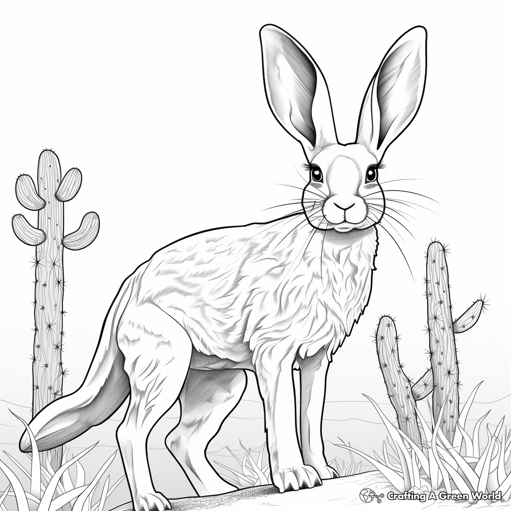 Detailed Black-tailed Jackrabbit Coloring Pages for Adults 2