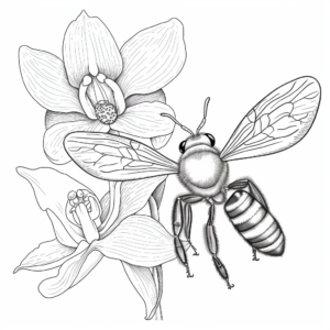 Detailed Blue Banded Bee and Orchid Coloring Pages For Adults 1