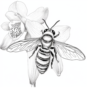 Detailed Blue Banded Bee and Orchid Coloring Pages For Adults 3