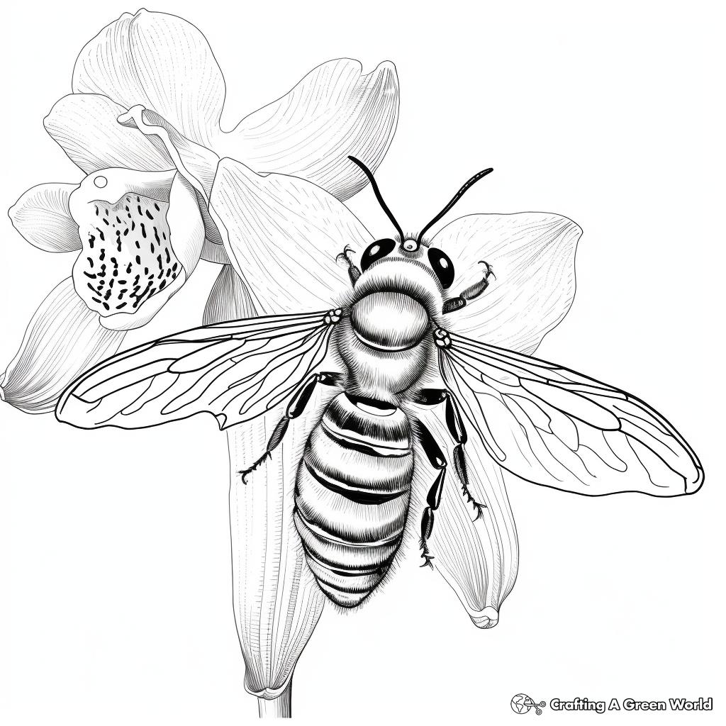 Detailed Blue Banded Bee and Orchid Coloring Pages For Adults 3