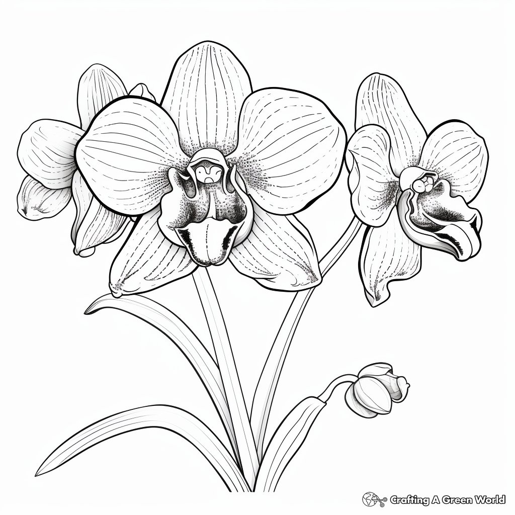 Detailed Blue Banded Bee and Orchid Coloring Pages For Adults 4