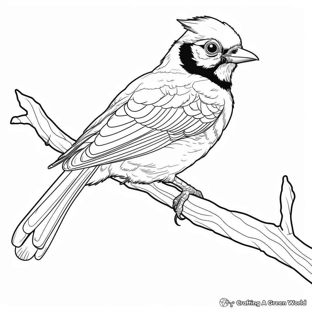 Detailed Blue Jay in Nature Coloring Pages 2