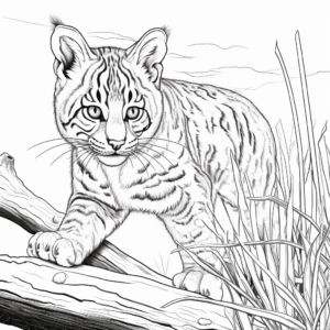 Detailed Bobcat Hunting Scene Coloring Pages 1