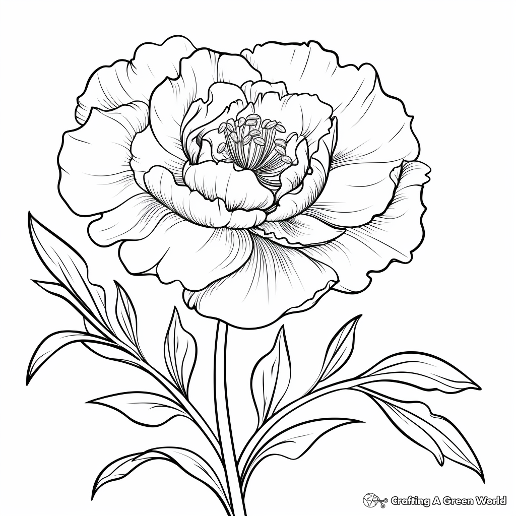 Detailed Botanical Style Peony Coloring Pages 1