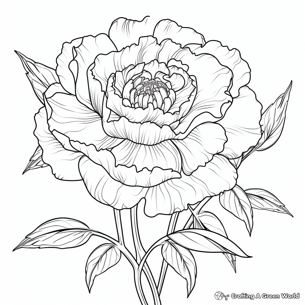 Detailed Botanical Style Peony Coloring Pages 3