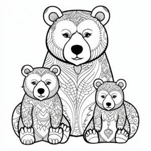 Detailed Brown Bear Family Coloring Pages for Adults 1