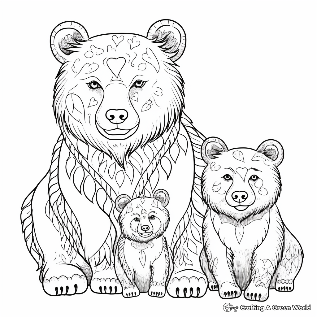 Detailed Brown Bear Family Coloring Pages for Adults 2