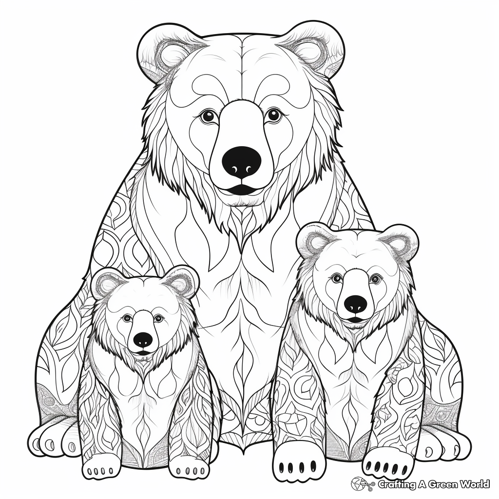 Detailed Brown Bear Family Coloring Pages for Adults 3