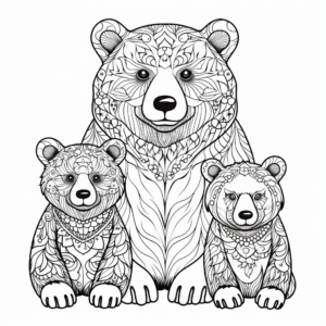 Detailed Brown Bear Family Coloring Pages for Adults 4