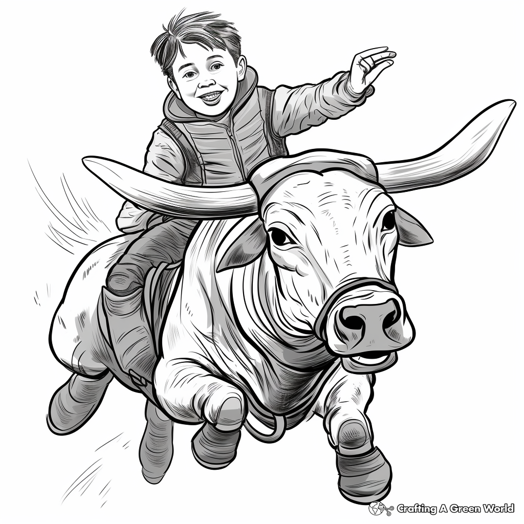 Detailed Bull and Rider Coloring Pages for Adults 1